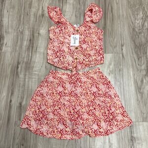 SPEECHLESS KIDS Girls 2 Pc Set Size 10 Red Pink Floral Crop Top Skirt